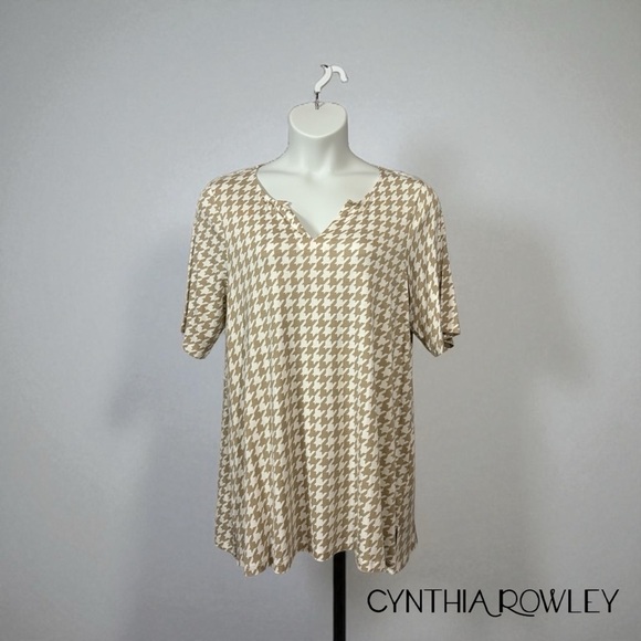 NWOT, Cynthia Rowley, Plus Size Top - Houndstooth Pattern, 1X, Beige, White - Picture 1 of 8